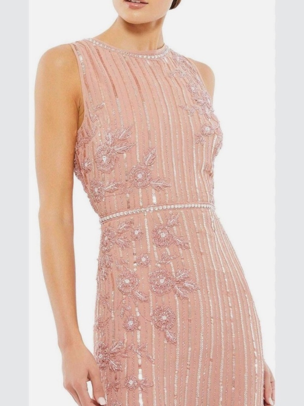 Mac Duggal Tea Length Beaded Embellished Midi Dress Jewel Blush Rose Size 16 NWT - Picture 5 of 16